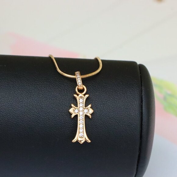 "Elegant Rose Gold Cross Pendant with Sparkling Accents, XPPT1629 - Picture 6 of 13